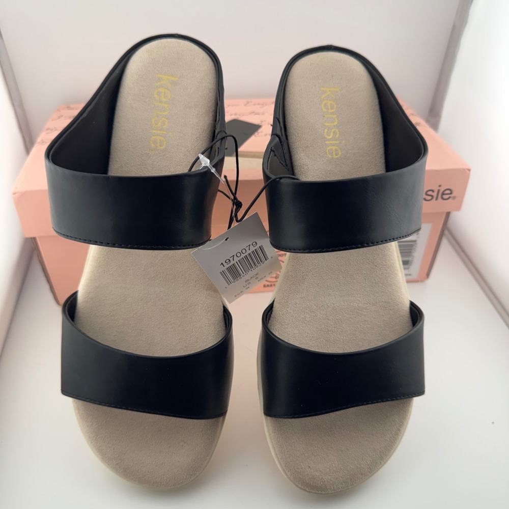 Kensie Endy Comfort Sandals Women 8 Black NIB Platform Wedge Slide KS261620 - Picture 4 of 7